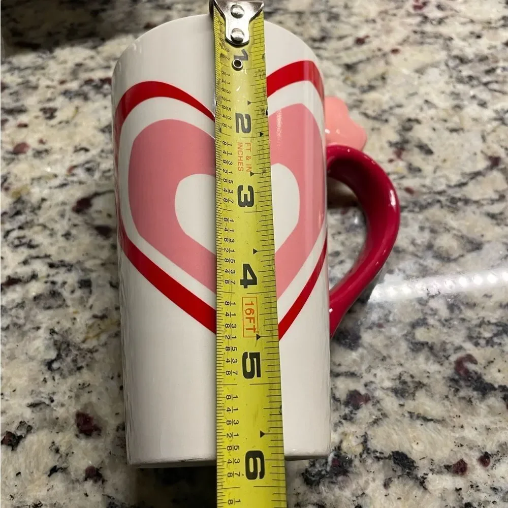 2011 Target Valentine’s Day Ceramic Coffee Mug with Red and Pink Hearts (6”H)